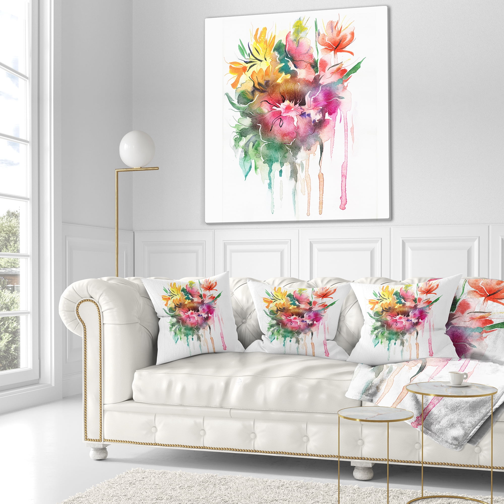 Designart Watercolor Floral Illustration - Floral Throw Pillow - 18x18