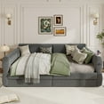thumbnail image 3 of Euroco Upholstery Queen Size Platform Bed, Sofa Bed with USB Charging Station and 2 Drawers, Gray, 3 of 15