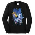 thumbnail image 2 of Wolf Painting Splatter Abstract Art Animal Lover Mens Long Sleeve Shirt, Black, Small, 2 of 3