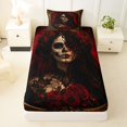 thumbnail image 3 of Manfei Gothic Sugar Skull Twin Sheets 3pcs, Halloween Romantic Floral Rose Bedding, Gold Red Black,1 Fitted Sheet, 1 Flat Sheet and 1 Pillowcase, 3 of 5