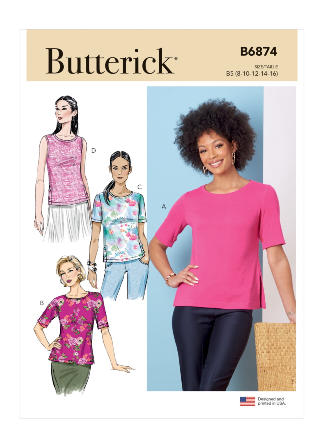 Butterick Sewing Pattern B6874 - Misses' Knit Tops, Size: B5 (8-10-12 ...