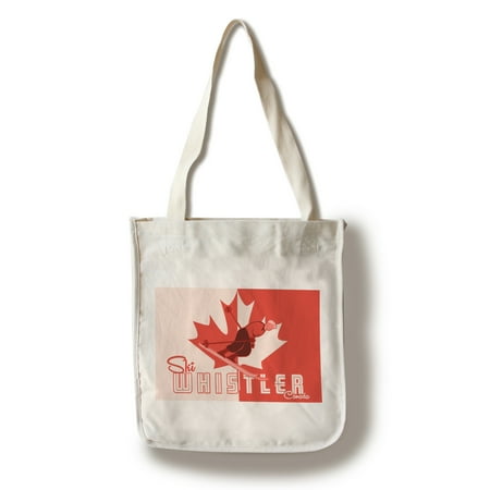 Ski Whistler, Canada - Leaf & Skier - Lantern Press Artwork (100% Cotton Tote Bag -