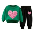 thumbnail image 3 of Jinhomg Toddler Kids Holiday Outfits 2 Piece Valentines Graphic Tracksuit Comfy Long Sleeve Crew Neck Sweatshirt and Cinch Bottom Sweatpants Clearance Items for Women Green 10 Years, 3 of 5