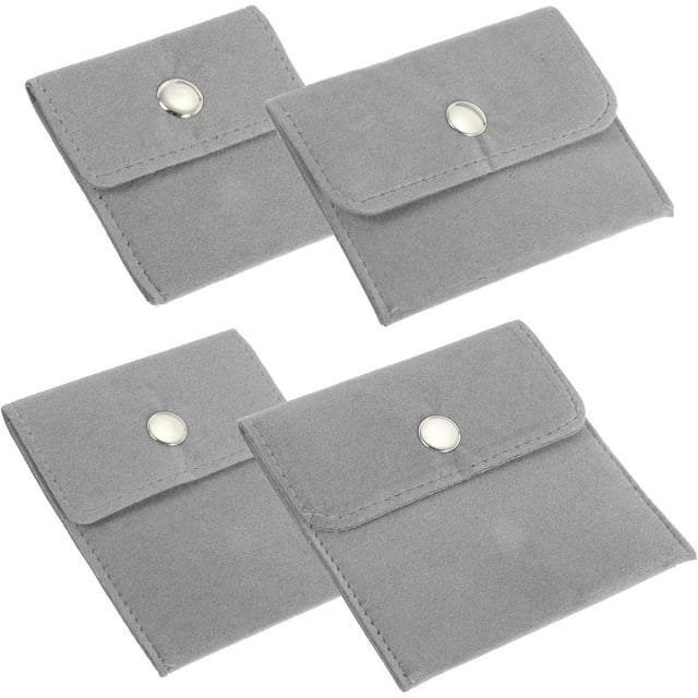 HUGFEGWE Jewelry Pouch Set, 4 Sizes Velvet Pouches Snap Button Portable Storage Bag for Earrings Bracelets Necklaces Rings Watch, Grey CA919-69542