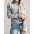 thumbnail image 5 of Women'S Elegant Lapel Long Sleeve Knitted Sweater Autumn and Winter Solid Color Button Pullover Sweater Top Grey M, 5 of 10