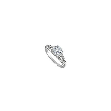 Lovely Gift Cubic Zirconia Split Shank Ring in 14K White Gold Best Design Superb Price