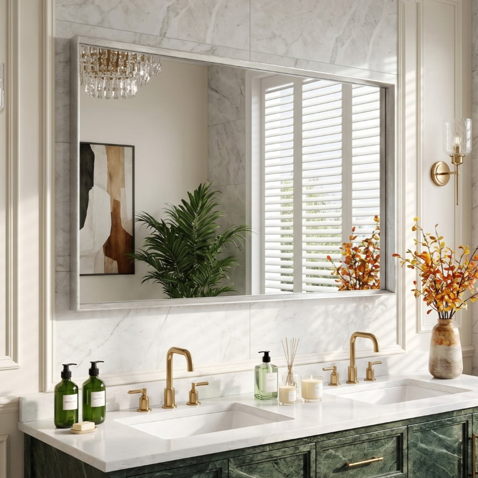 Gleamira 30"x50" Rectangular Bathroom Mirror Wall Vanity Mirror with Deep Frame, Silver