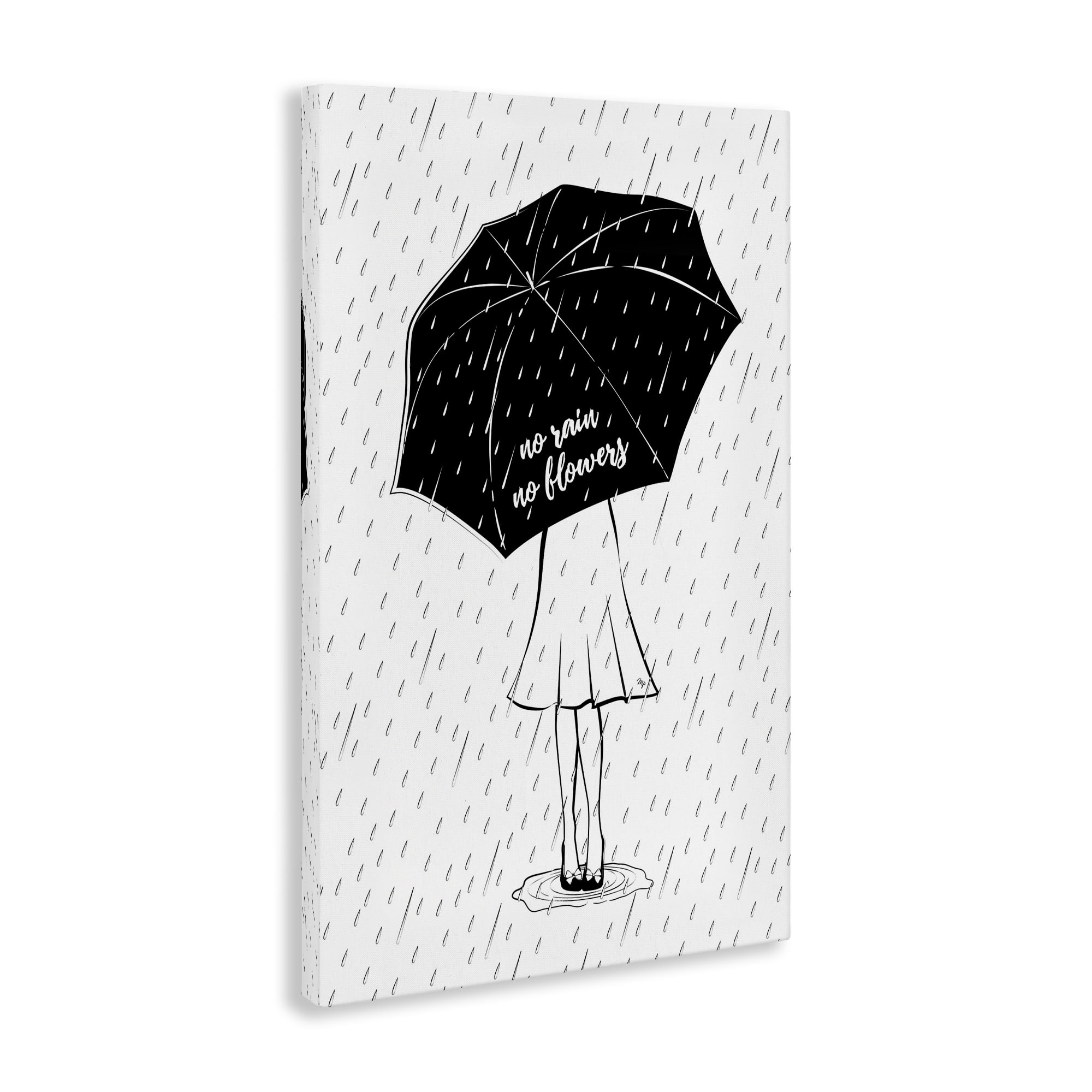 Stupell Industries No Rain No Flowers Novelty Painting Gallery Wrapped Canvas Art Print Wall Art, 16 x 24