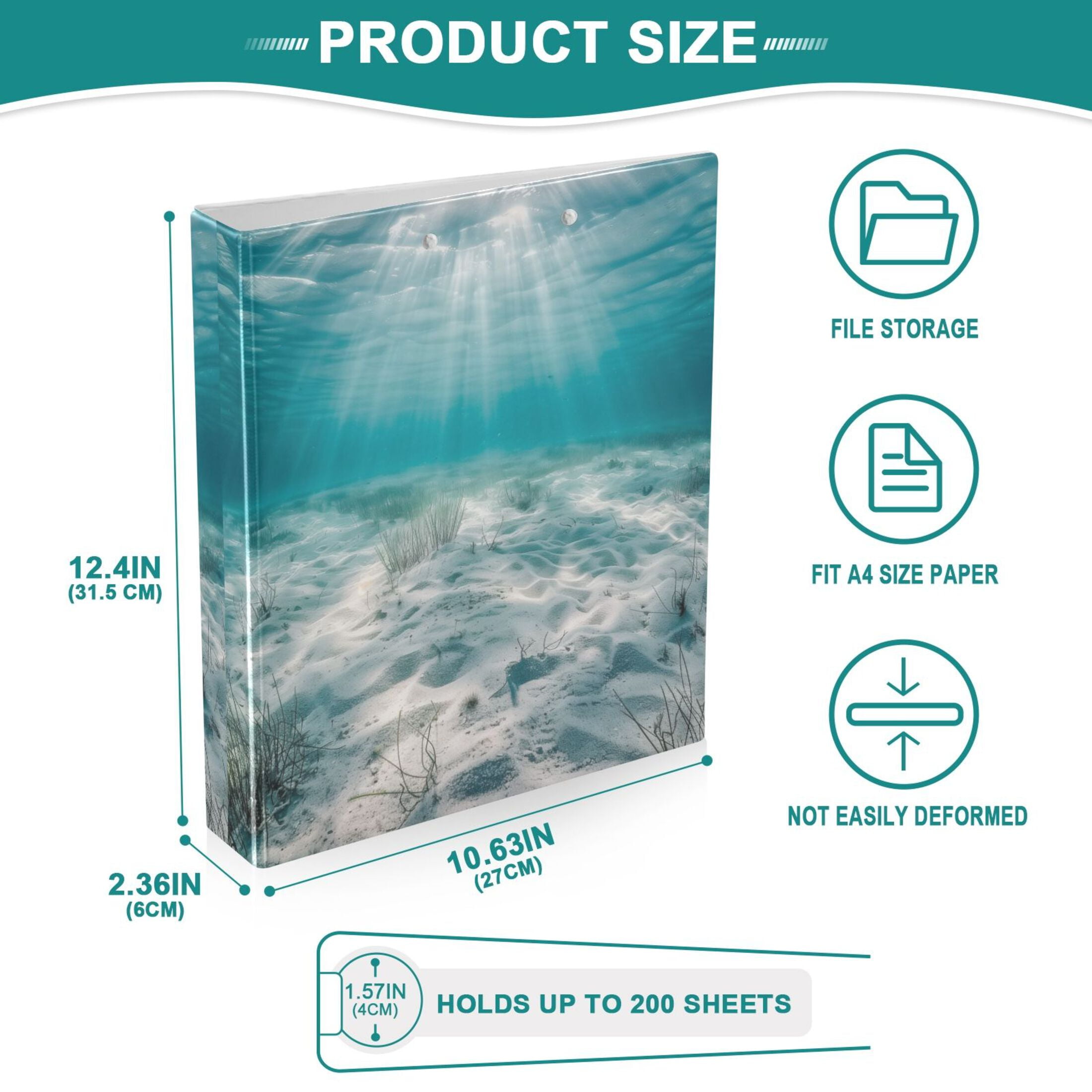Serene Ocean Floor Hardcover 3 Ring Binder 1.5” Round Rings Binder Organizer Letter Size Paper Pockets School Office Supplies
