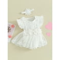 thumbnail image 4 of vera natura Baby Girl 2 Piece Outfits Mesh Lace Patchwork Ruffle Romper Dress and Headband Summer Clothes, 4 of 10