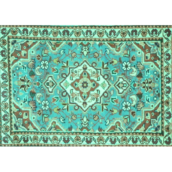 Ahgly Company Machine Washable Indoor Rectangle Medallion Turquoise Blue Traditional Area Rugs, 2' x 3'