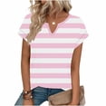 thumbnail image 5 of LNWUY Womens Summer Tops Loose Fit V Neck Trendy Outfits Blouses Striped Print Tees Casual Short Sleeve Tunic Tops Basic Shirt Pink M, 5 of 6