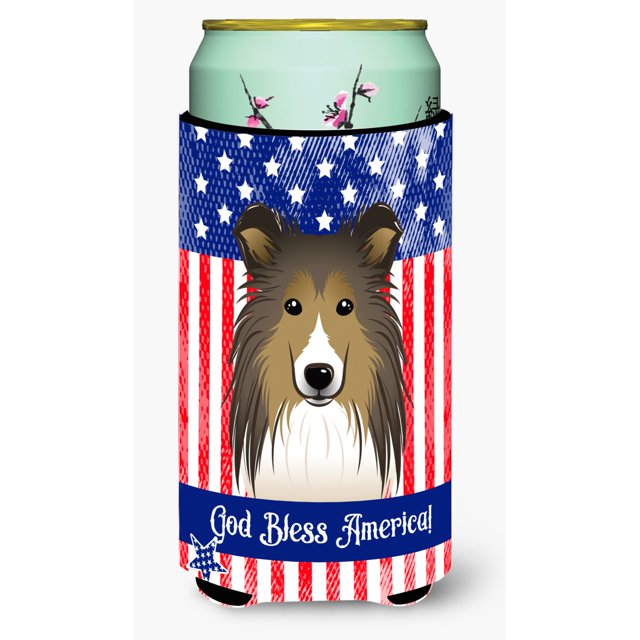 ""Caroline'S Treasures Bb2172Tbc """"Dios bendiga la bandera estadounidense con Sheltie"""" Tall Boy Hugger Koozie Multicolor""