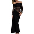 thumbnail image 1 of Vestido NRTHYE de malla con hombros descubiertos y manga larga, maxi fruncido para mujer, 1 of 8