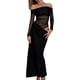 thumbnail image 1 of Vestido NRTHYE de malla con hombros descubiertos y manga larga, maxi fruncido para mujer, 1 of 8