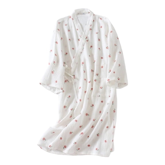 Arlun Valentine's Day Heart Print Cotton Robes for Women Loose Fit Comfortable Long Sleeve Wrap Bathrobe Fashion Lightweight Breathable Soft Cute Knee Length Sleepwear 3-White M