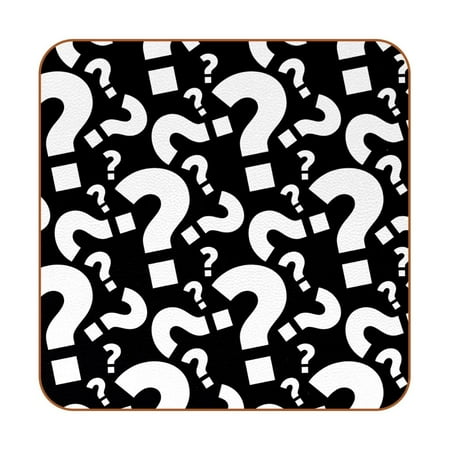 

OWNTA Question Mark Black Pattern Premium 6-Piece Square Coaster Set in Microfiber Leather - Non-Slip & Absorbent Cup Mats