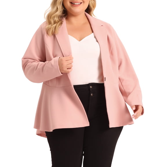 Agnes Orinda Women's Plus Size Blazer Button Notch Panel Ruffle Peplum Blazers with Pocket 3X Light Pink