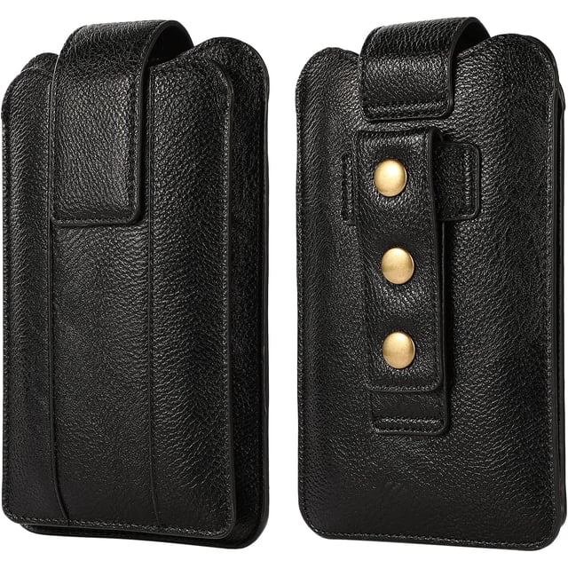 Leather Cell Phone Belt Pouch, Men's Smartphone Belt Bag, Vertical Leather Belt Clip Pouch Cell Phone Case Fanny Pack with Adjustable Belt Loop Wallet