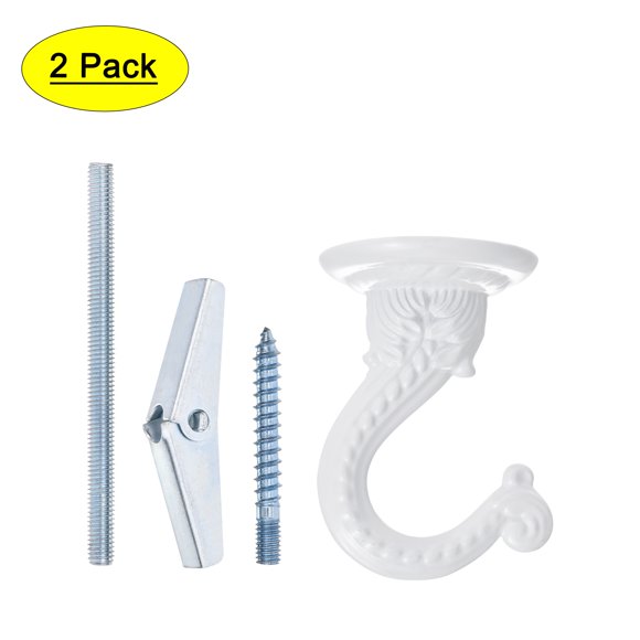 Uxcell Durable Ceiling Hooks with Hardware Zinc Alloy 1.46 inch x 2.17 inch White 2 Pcs for Hanging Plants