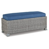 Signature Design by Ashley Casual Naples Beach Outdoor Bench with Cushion  Light Gray