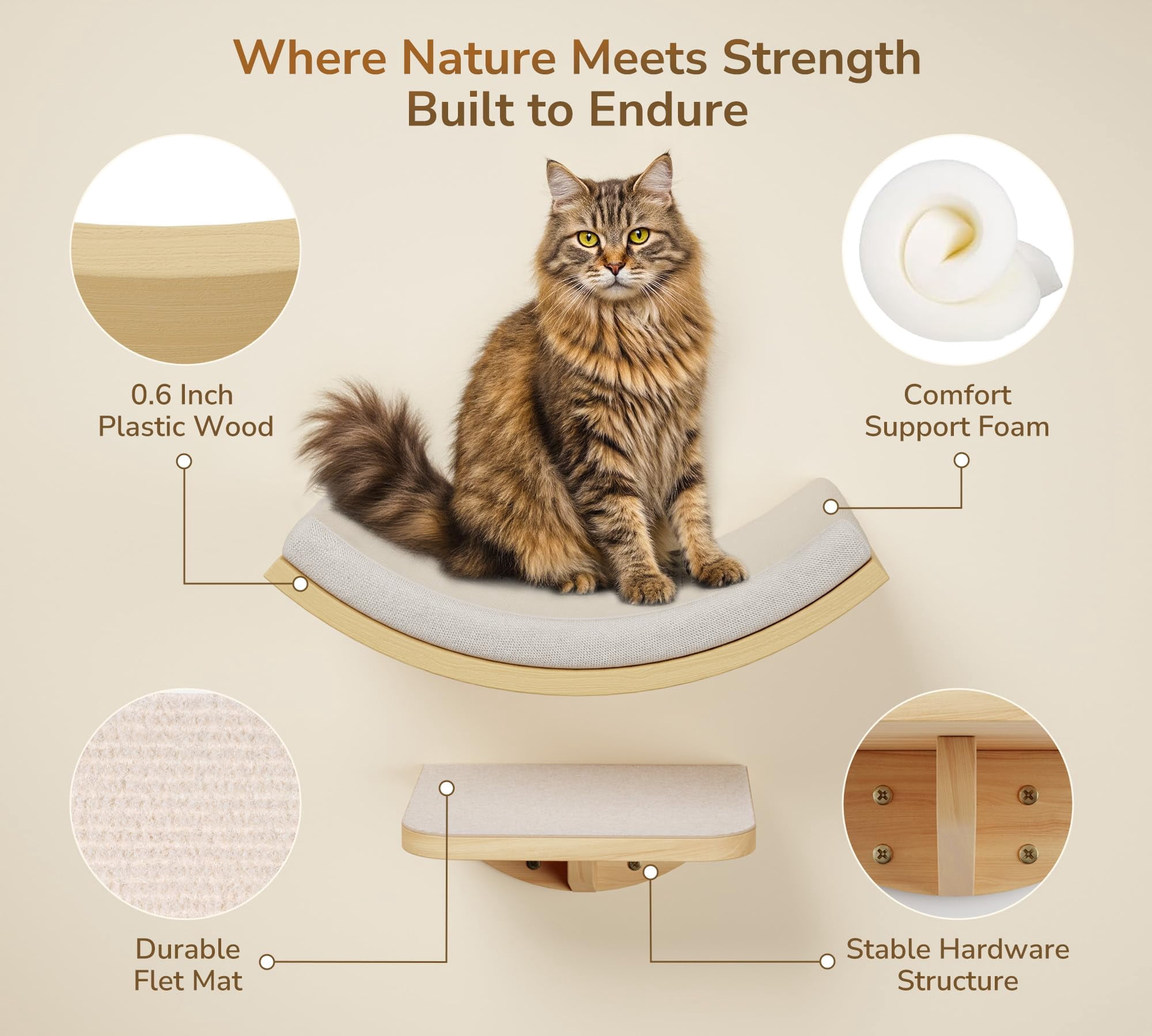 Foam/Felt-Wood 1 Curved Bed Cat Wall Mounted Perch Shelf