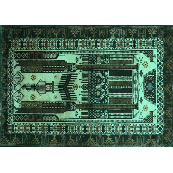 Ahgly Company Indoor Rectangle Persian Turquoise Blue Traditional Area Rugs, 4' x 6'