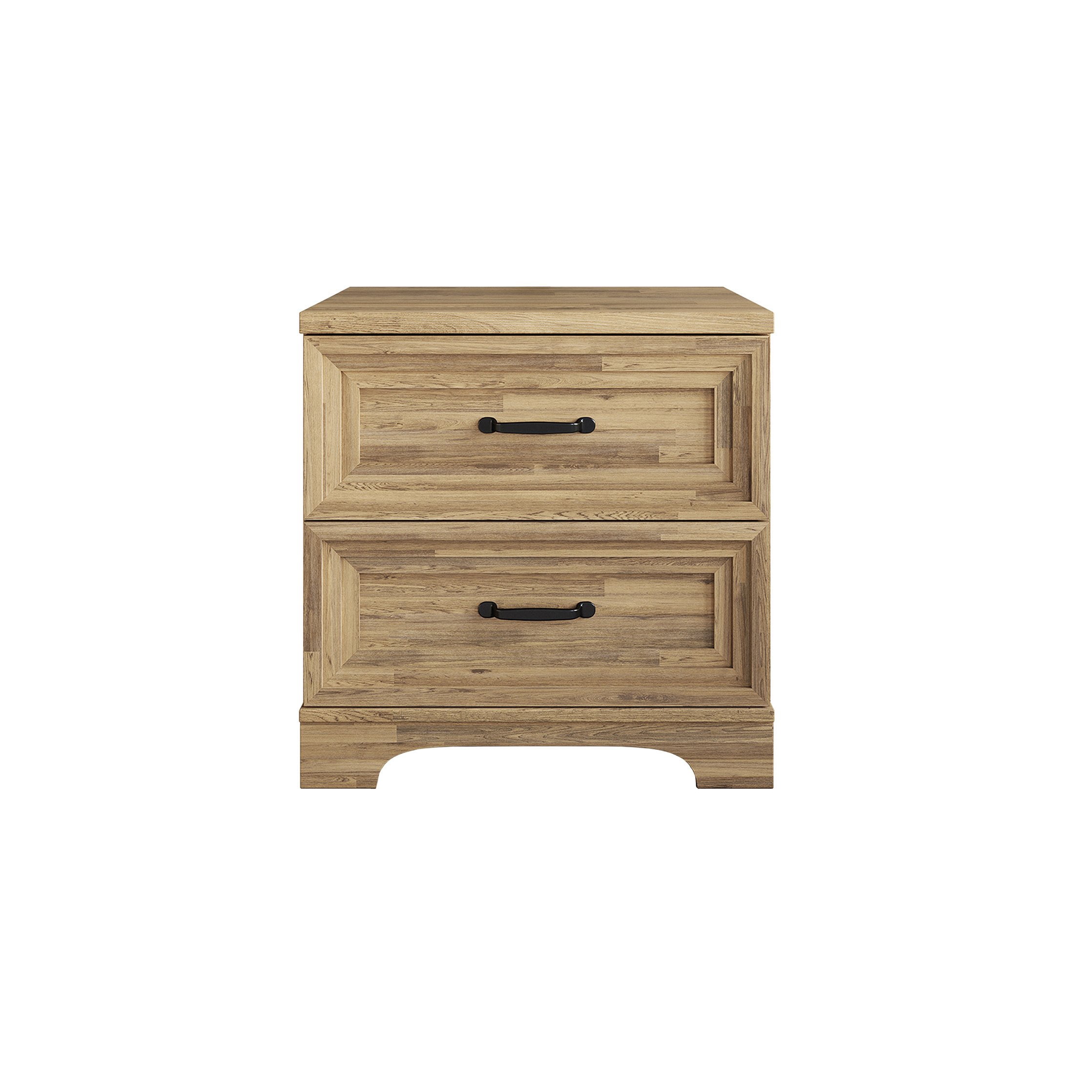 Castle Place Traditional 2 Drawer Wooden Nightstand, Brown Oak
