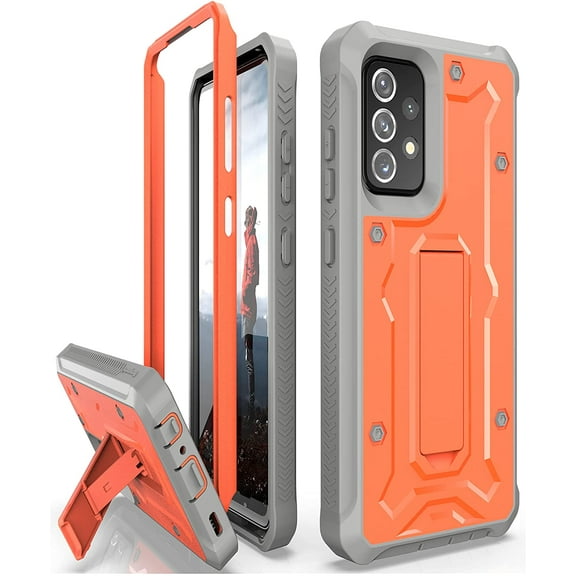Caseborne ArmadilloTek V Compatible with Samsung Galaxy A72 5G Case (2021 Release), Military Grade Full-Body Rugged with Built-in Kickstand [Screenless Version] - Orange