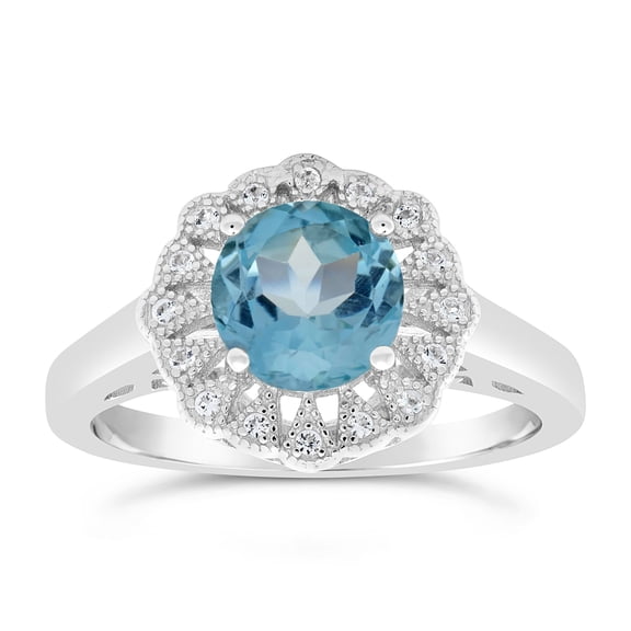 Women’s 925 Sterling Silver Three-Stone Pave Blue Topaz Ring