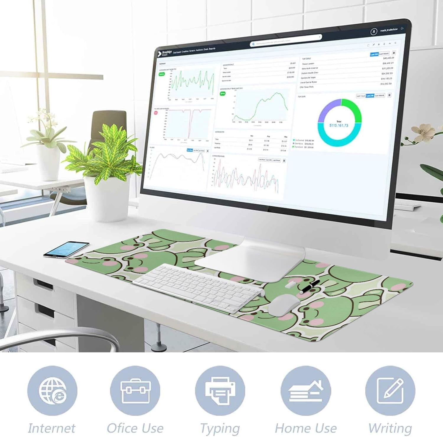 Kawaii Frogs Large Mouse Pad, Gaming Mouse Pad Extended Computer Keyboard Mouse Pads Non-Slip Desk Mat for Office Home Gamer, 31.5 x 15.7 inch