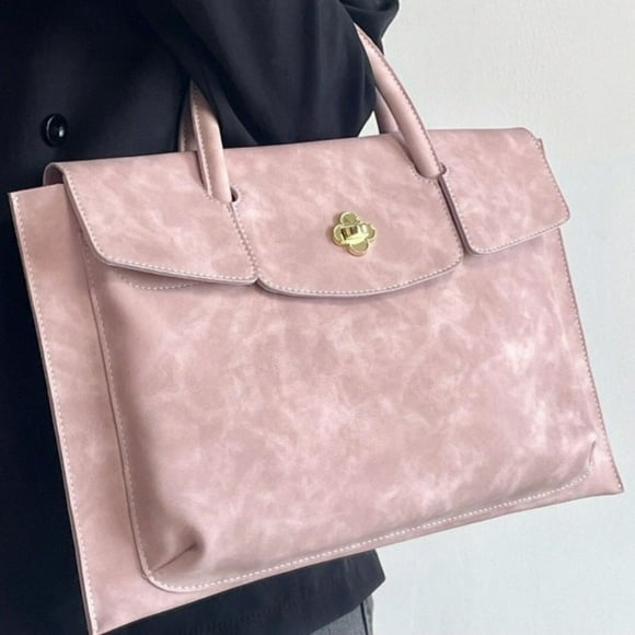 Women's leather laptop bag 13/ 14/ 15.6/ 16 Inch inch computer case waterproof tablet computer shoulder bag work office business university daily travel, pink