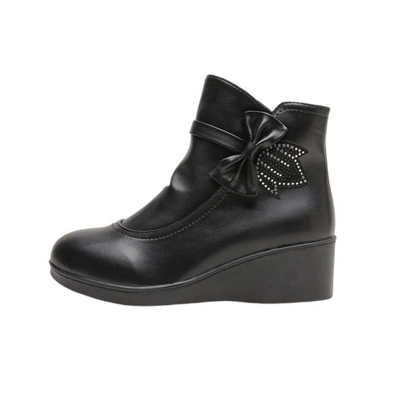 Women's Bowknot Wedge Ankle Boots, Warm Faux Fur Lined Fashion Winter Martin Boots