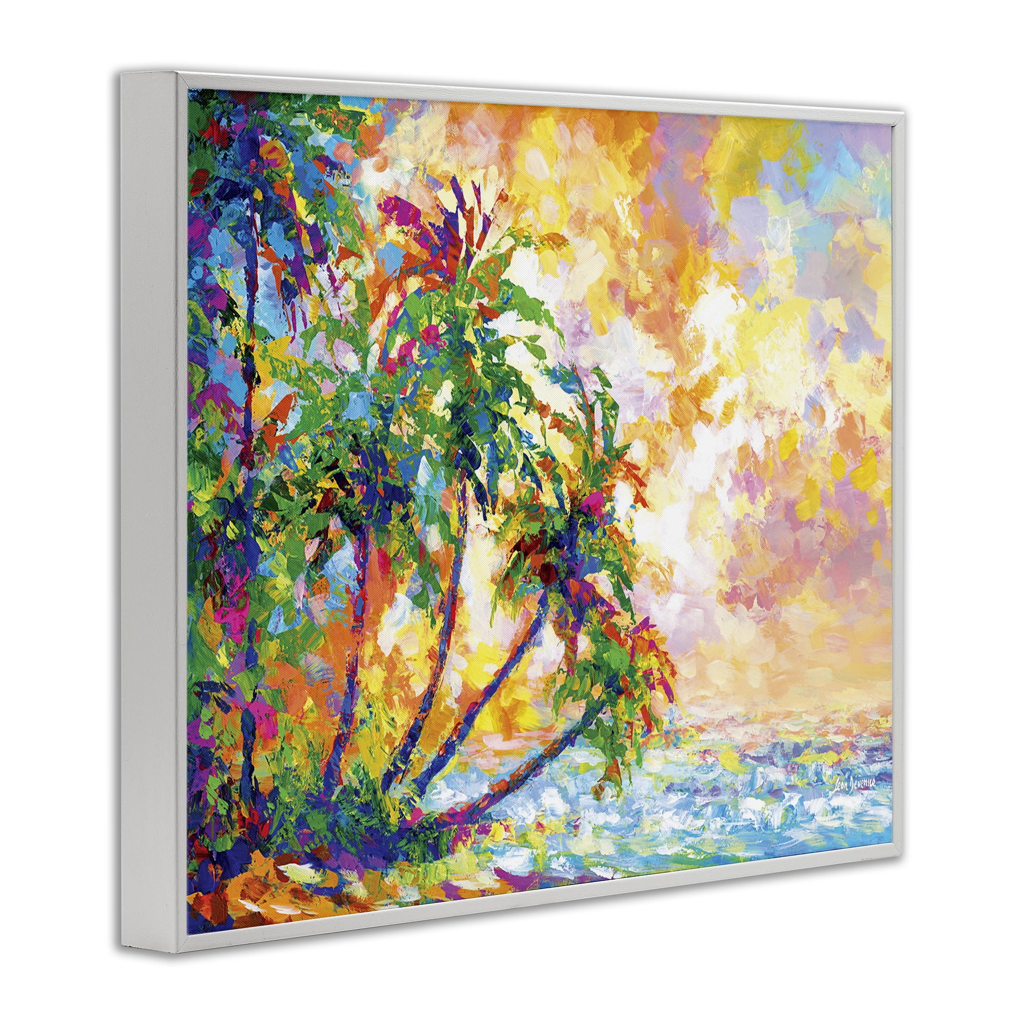 Stupell Industries Full Beach Palms Landscape Painting White Framed Art Print Wall Art, 20 x 16