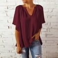thumbnail image 5 of KZKR Womens Chiffon Blouses Casual Solid Bell Sleeve Shirt Loose V Neck Tunic Tops, 5 of 6