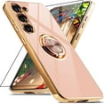 thumbnail image 1 of ORUYROP for Samsung Galaxy S23 Plus Case with Screen Protector, Built-in 363 Rotation Ring Holder Magnetic Stand, Luxury Shiny Plating Edge Shockproof Electroplated Protective Cover (Pink/Gold, 1 of 7