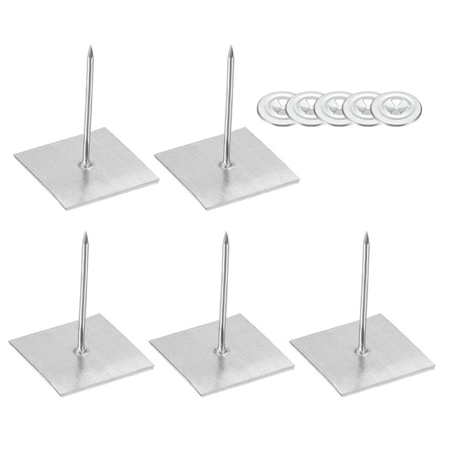 Uxcell 60 Set Clavos de Aislamiento Autoadhesivos 1-3/16", Clavos Perforados con Arandelas Autolock de 1.2" para Colgadores de Aislamiento de Espuma/Tablero/Pared/Suelo/Ceiling