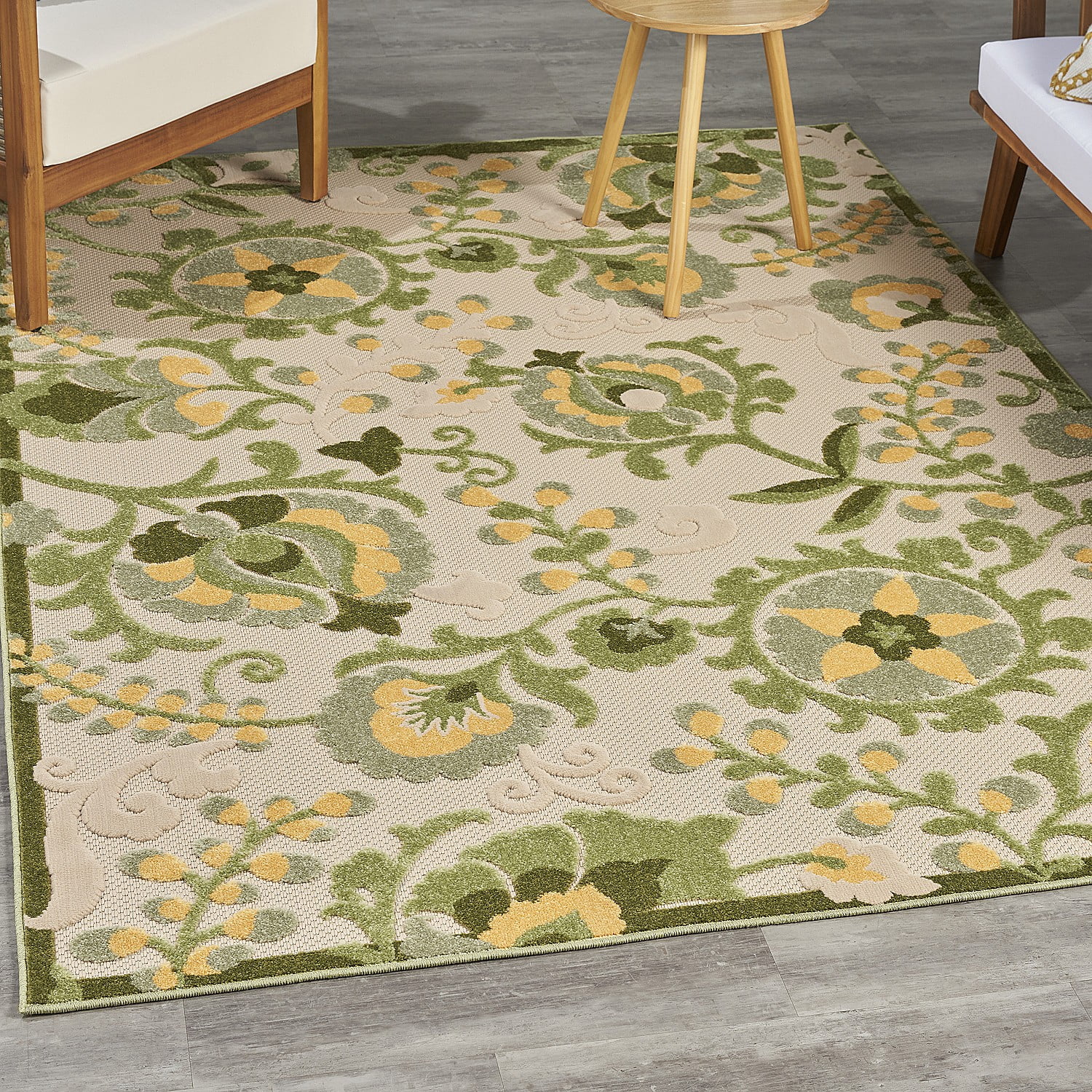 Nourison Aloha Farmhouse Indoor/Outdoor Ivory Green 3'6" x 5'6" Area Rug (4x6)