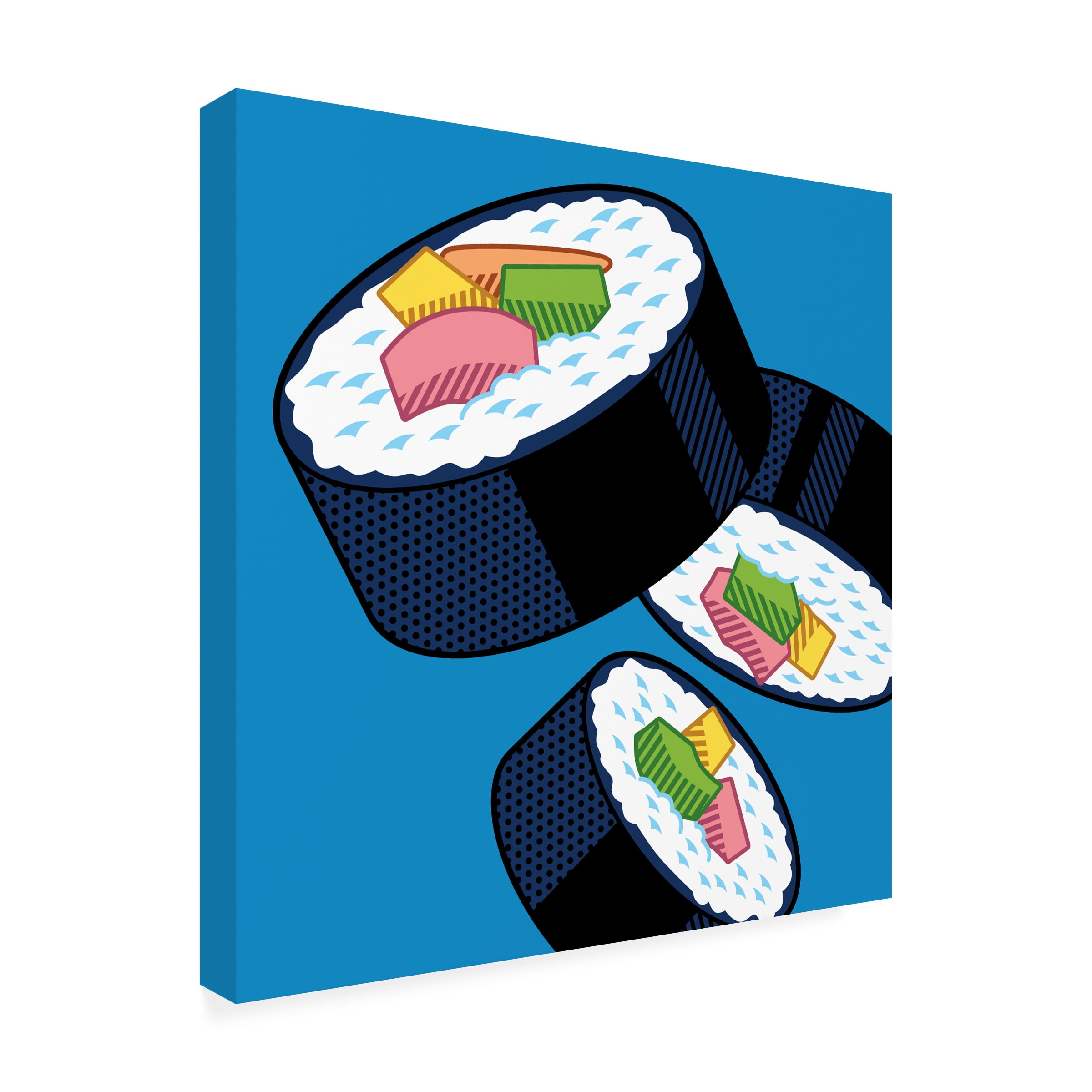 Ron Magnes 'Sushi Rolls On Blue' Canvas Art