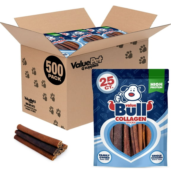 IMPROVED- ValueBull Collagen Sticks, Beef Chews For Dogs, Thick 6 Inch, 500 Count
