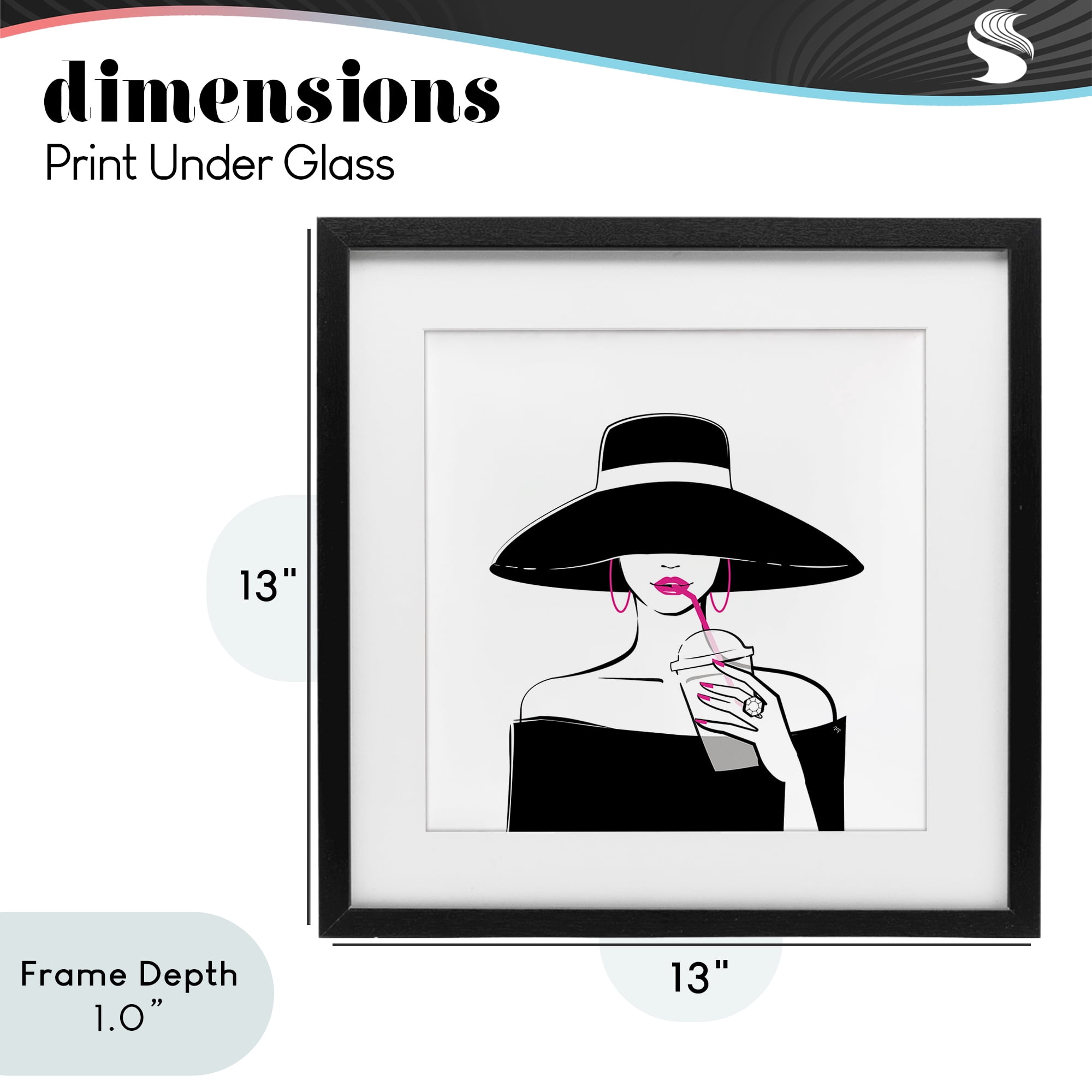 Stupell Industries Chic Black Hat Sipping Coffee Black Framed Print Under Glass, design by Martina Pavlova