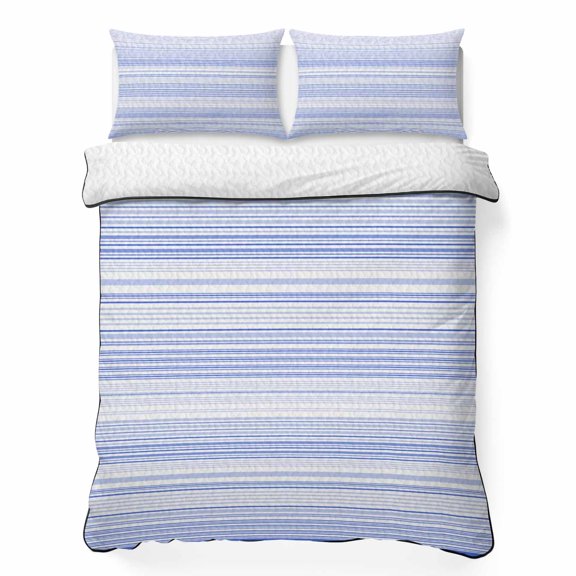 Blue Striped 3 Piece Quilt Bedding Set with 2 Pillow Shams, Nature Abstract Art Lightweight Bedspread Coverlet, Soft Breathable All Season Quilt, 79 x 90 Inch