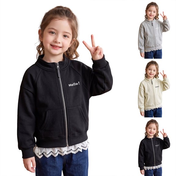 Liyamei Girls Zip Front Jacket with Stand Collar for Winter Casual Warmth Size 3-4 Years