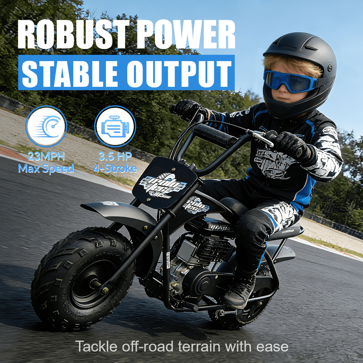 TOXOZERS 105cc Mini Bike,3.5HP 4-Stroke Off-Road Mini Dirt Bike for Kids 8+,Classic Retro Motorcycle,23MPH Top Speed,Rear Disc Brake