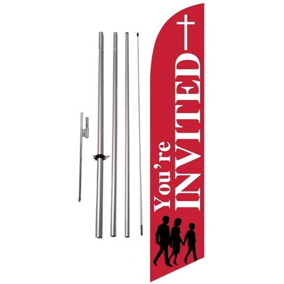 You're Invited Church Feather Banner Swooper Flag Kit w/Spike