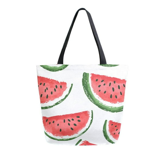 FORMRS Womens Canvas Tote Bag with Zipper Inner Pocket Shoulder Handbag, Cute Watermelon