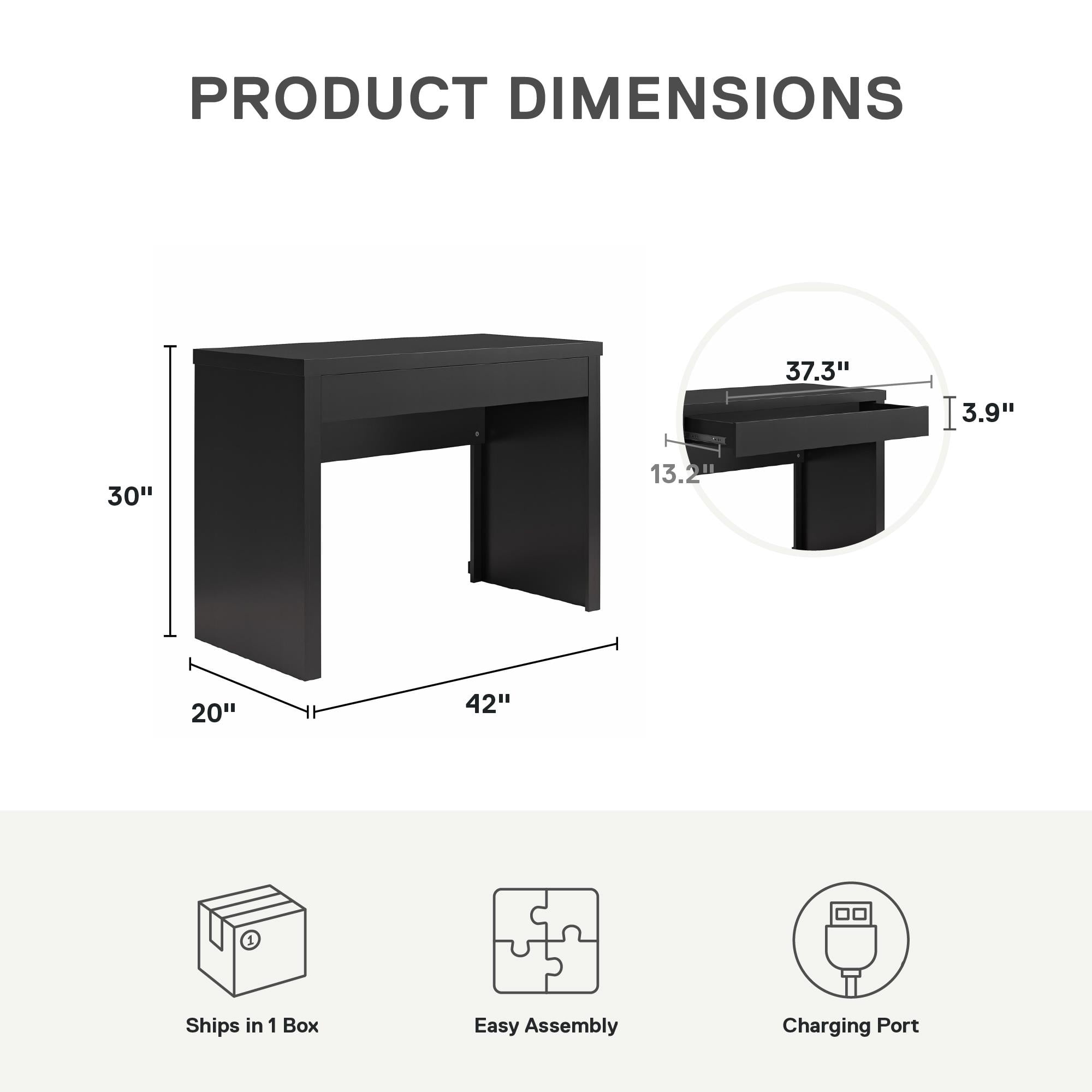 Mainstays Cooper Writing Desk with USB, Flat Black
