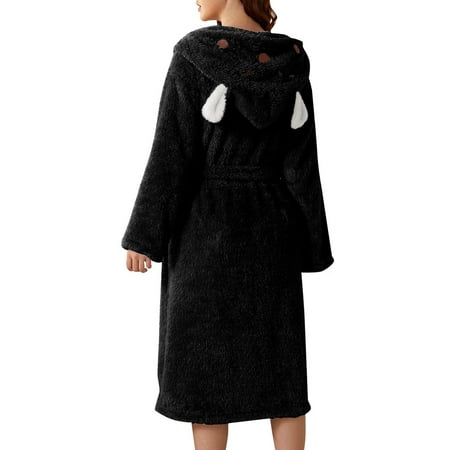 

Nomeni Women S Double Pocket 3d Ear Hooded Flannel Bathrobe Soft And Warm Double Faced Velvet Bathrobe Pajamas And Home Wear