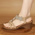thumbnail image 4 of Dakaela Women's Wedge Sandals Flower Low Heels Summer Dressy Platform Sandal Rhinestone Beach Walking Shoes with Elastic Ankle Strap Size 6-9, 4 of 8