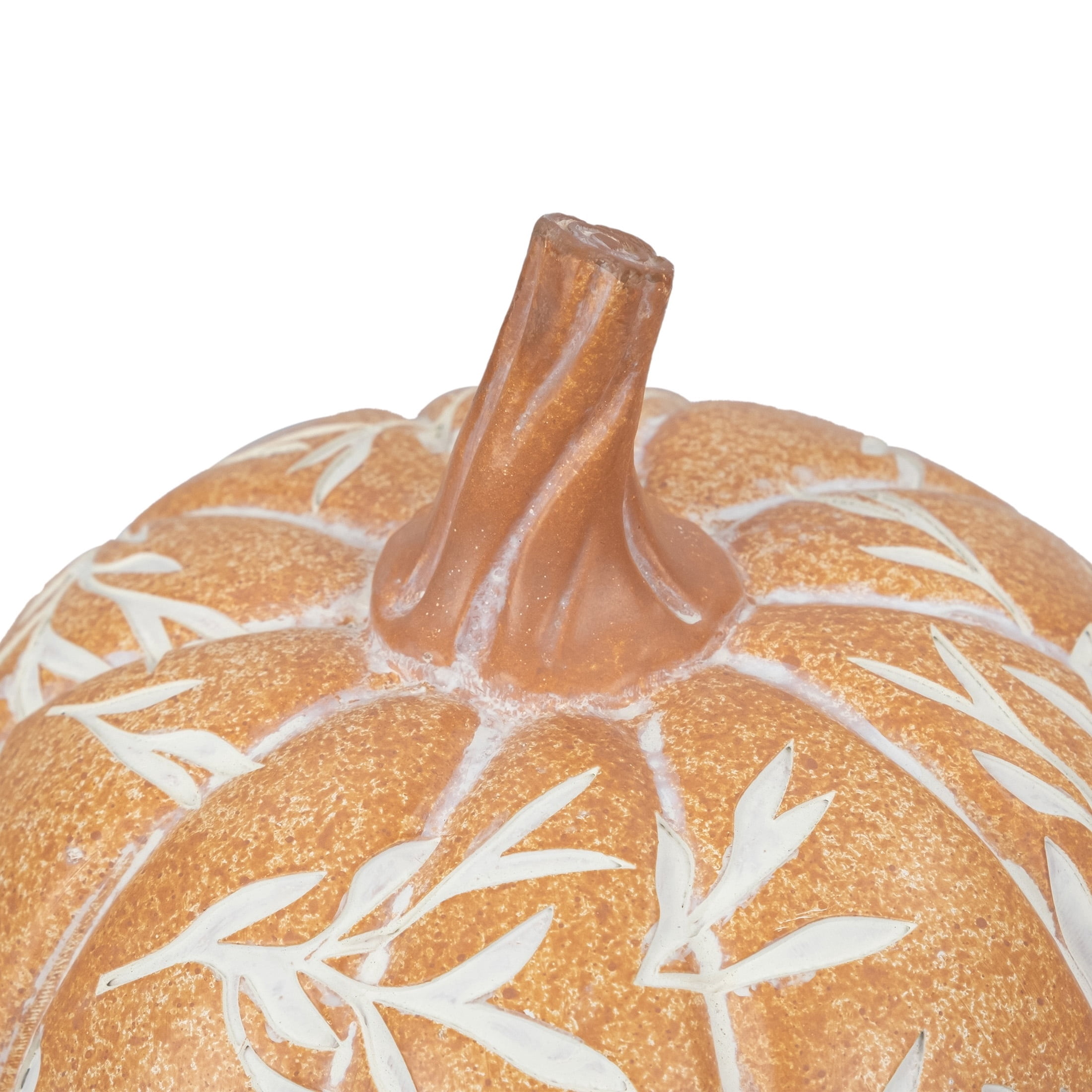 Small Etched Leaf Resin Pumpkin Decoration, Orange and White, 7", Fall by Way To Celebrate